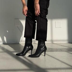 Black Leather Pointed Toe Ankle Boots